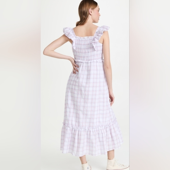 NWT English Factory Plaid Midi Dress Size Small White Pink Purple - Picture 7 of 11